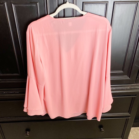 Alfani Blush Pink V-neck Draped Sleeve Blouse Top - Picture 4 of 5